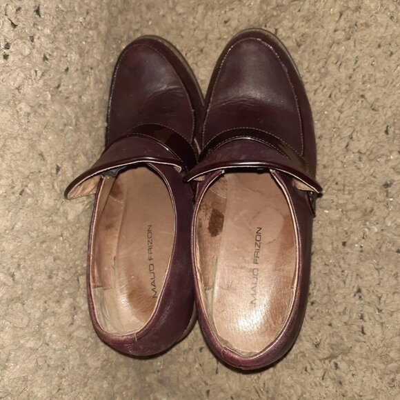 MAUD FRIZON-Deep Purple Leather/Patent-Rubber Heels-Loafers-Sz 38-Excellent - Picture 7 of 8